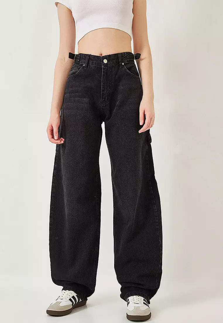 Side Epaulette Baggy Denim Pants