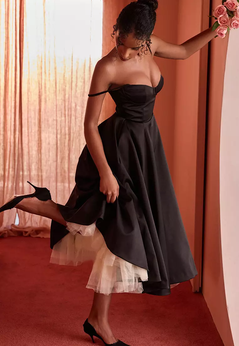 French mesh double-layer suspender dress CA25042264BK