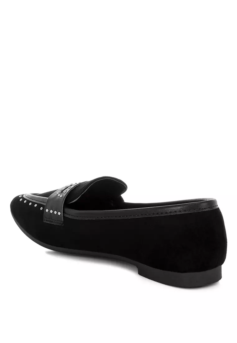 Penny Strap Studded Loafers In Black