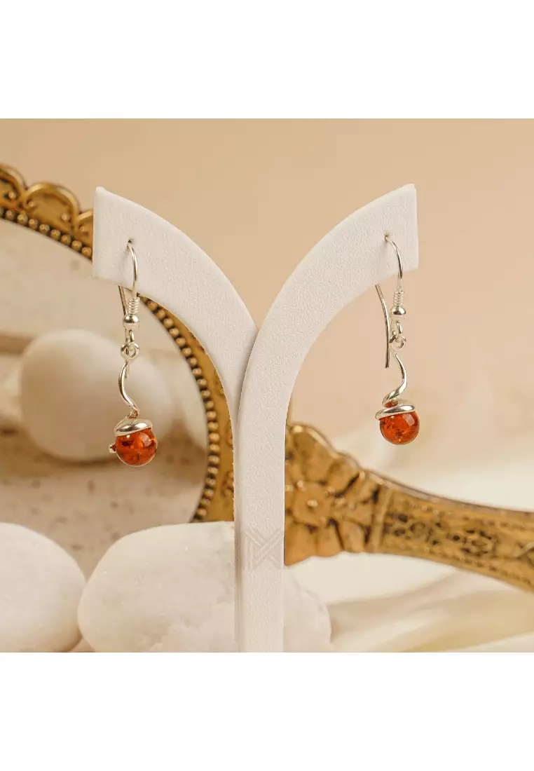 Multifaceted Baltic Amber Pill Silver Earrings with 925 Sterling Silver