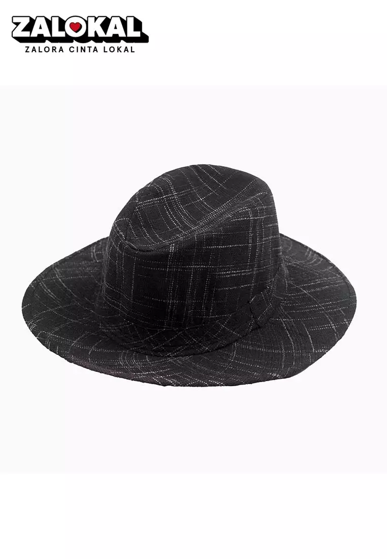 Houseofcuff Topi Panama Hat Fedora Pantai Cowboy Lebar Unisex Hitam