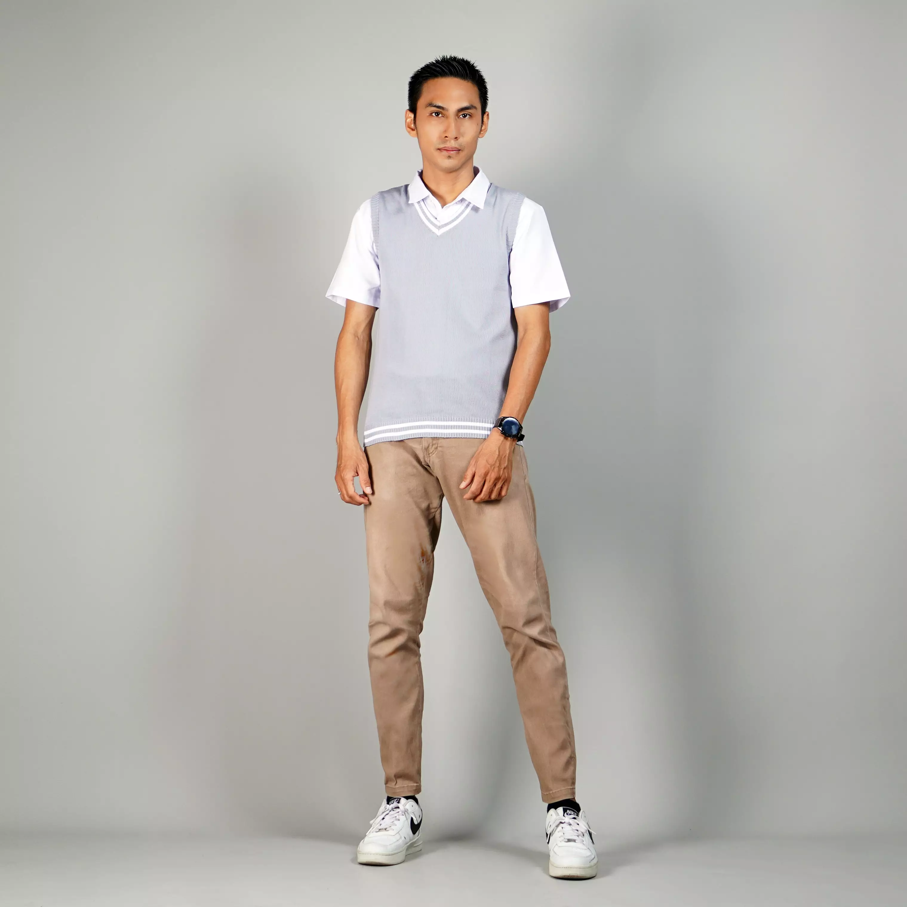 VICKO Knit Outer Rajut Pria Rompi Sekolah Rompi SMA - ABU MUDA