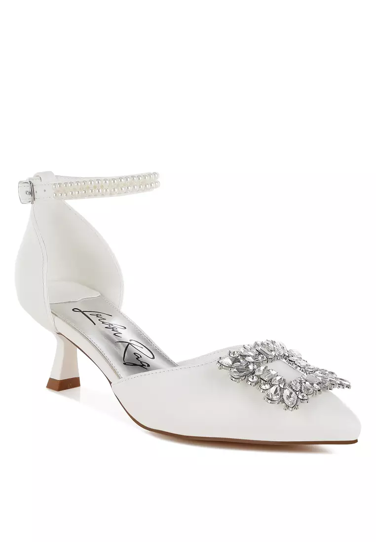 Buy London Rag Diamante Brooch Kitten Heel Sandals in White 2025