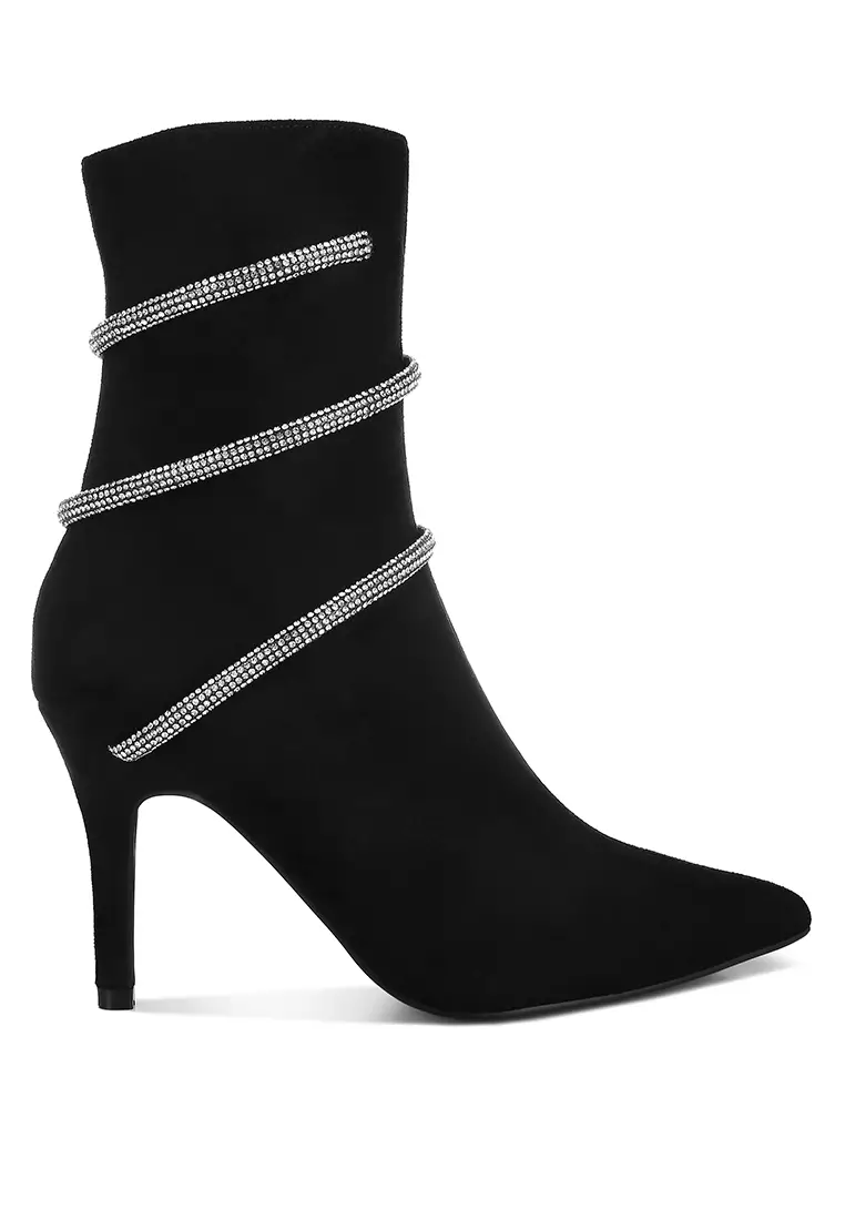 Discount on London Rag  shoes - SKU: Rhinestone Wrap-Around Stiletto Boots in Black