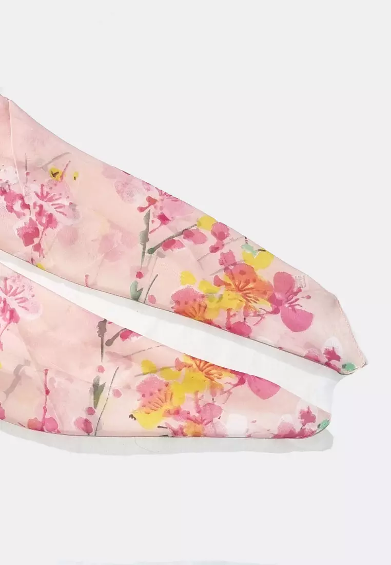 Sakura Tree Silk-Feel Scarf Syal Wanita Peach