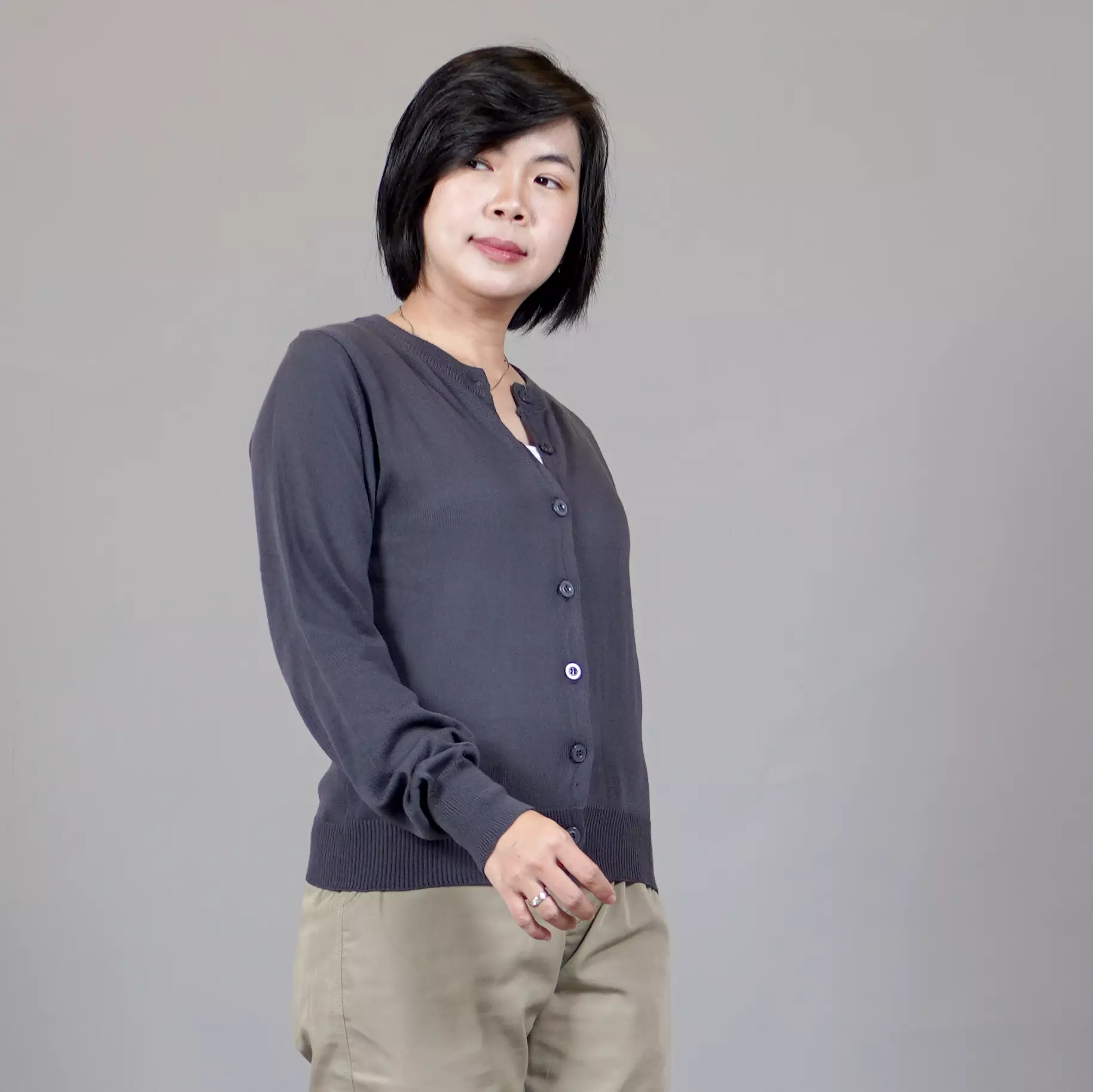  SANDRA Knit Cardigan O Neck Kardigan Rajut Wanita Leher O - ABU TUA