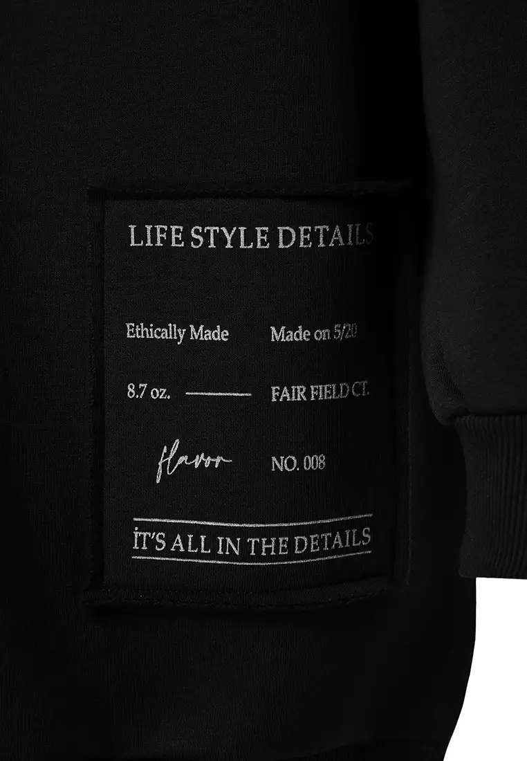 Black Hooded Slogan Detailed Fleece Thick Knitted Sweatshirt Tbbaw24Ao00018