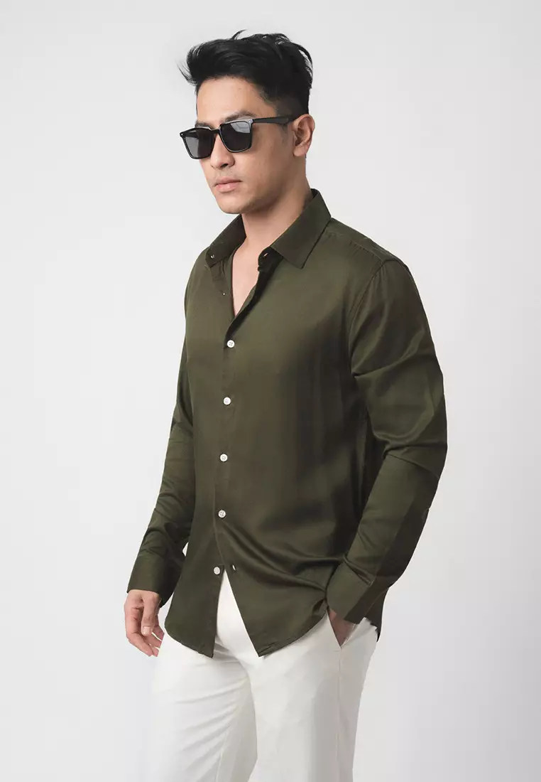 Viscose Dark Green Casual Shirt