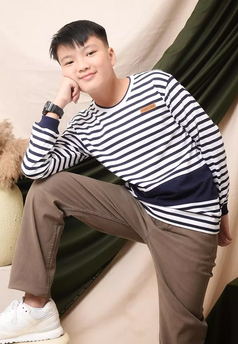 Polo Shirt/ Kaos Polo Salur Anak Laki Navy-white Striped/ Donald Duck Style