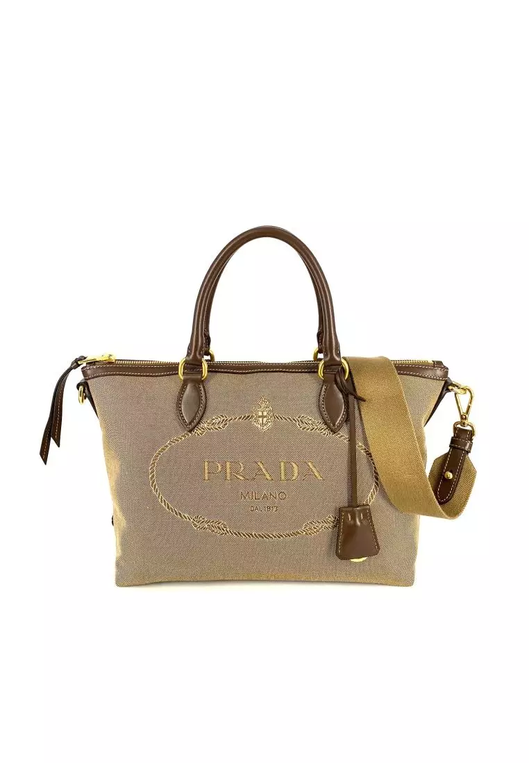 Jual Prada Prada 1BA104 Borsa A Mano Zip Logo Jacquard Corda