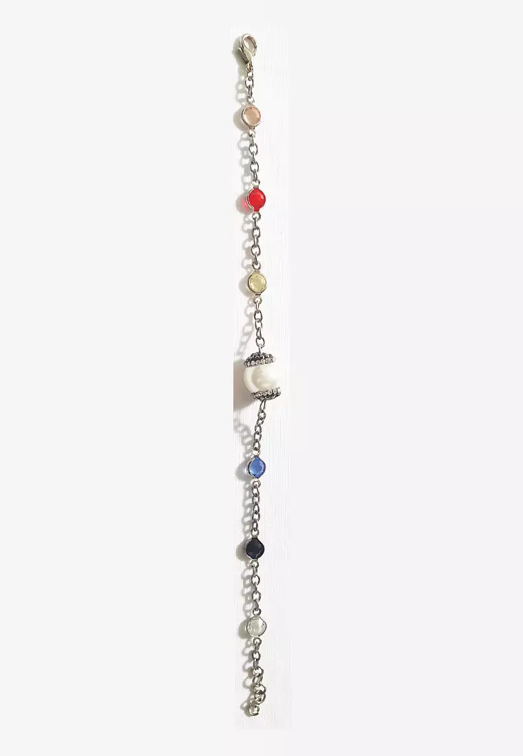 Yahana Pearly Colourful Stones Bracelet Silver