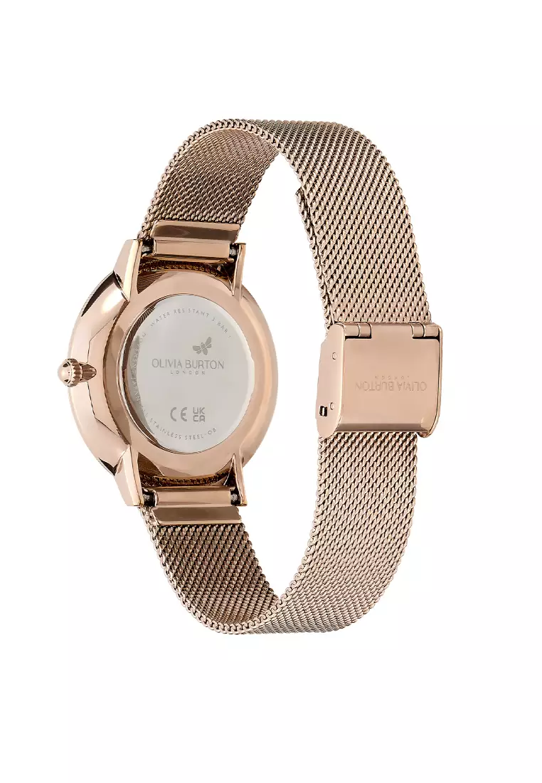 Olivia Burton 35mm Floral Blooms Ultra Slim Blush & Carnation Gold Mesh Watch - 24000116