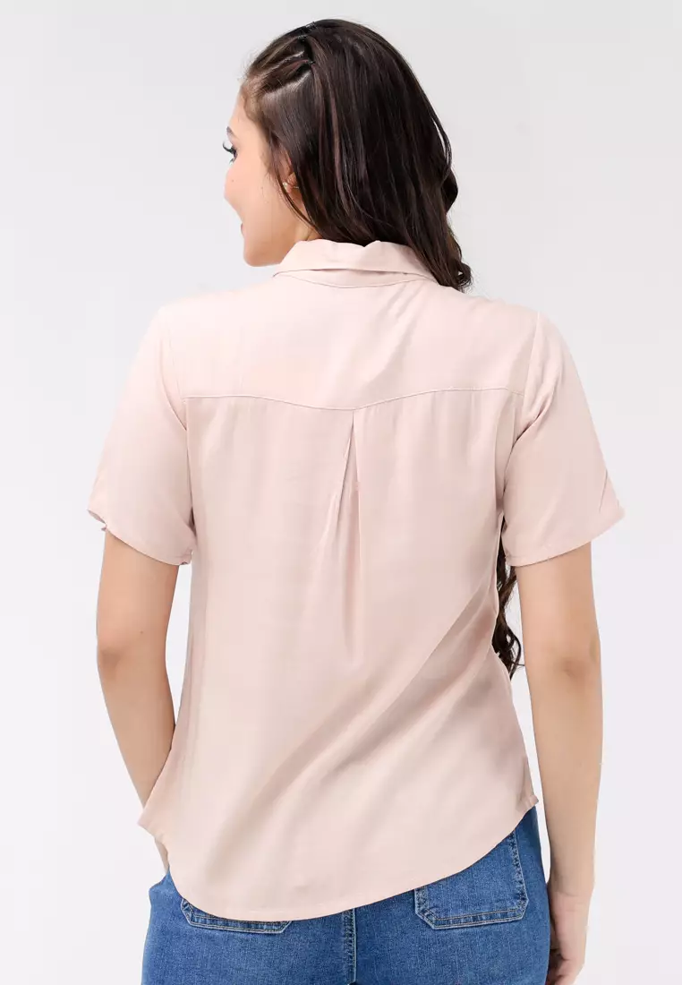 Single Twill Woven Short Sleeves Blouse