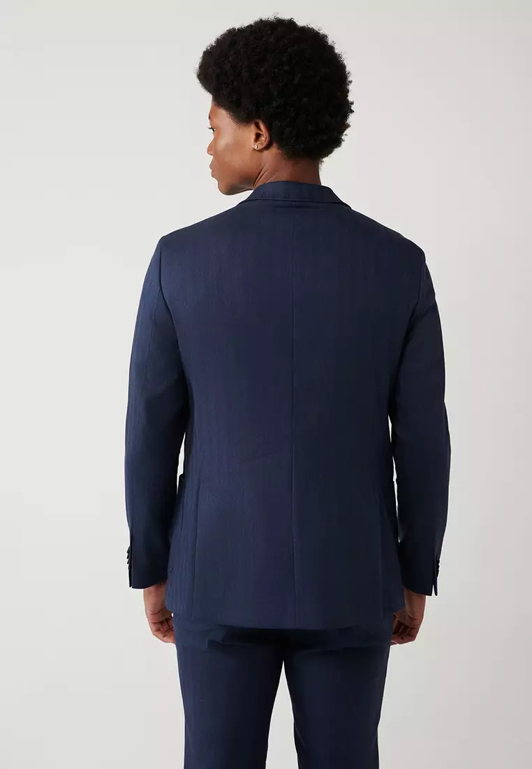Men's Navy Blue Linen Blended Lightweight Unlined Flexible Jacket A41Y4006