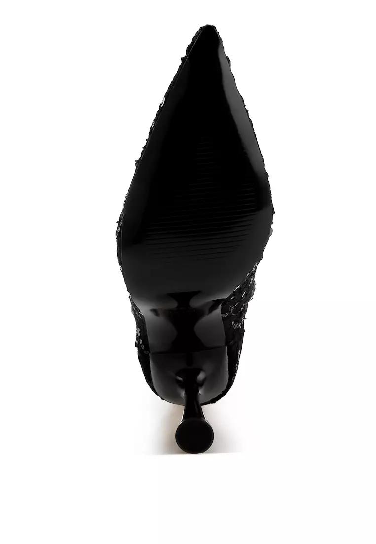 Sequin Lace Boots in Black