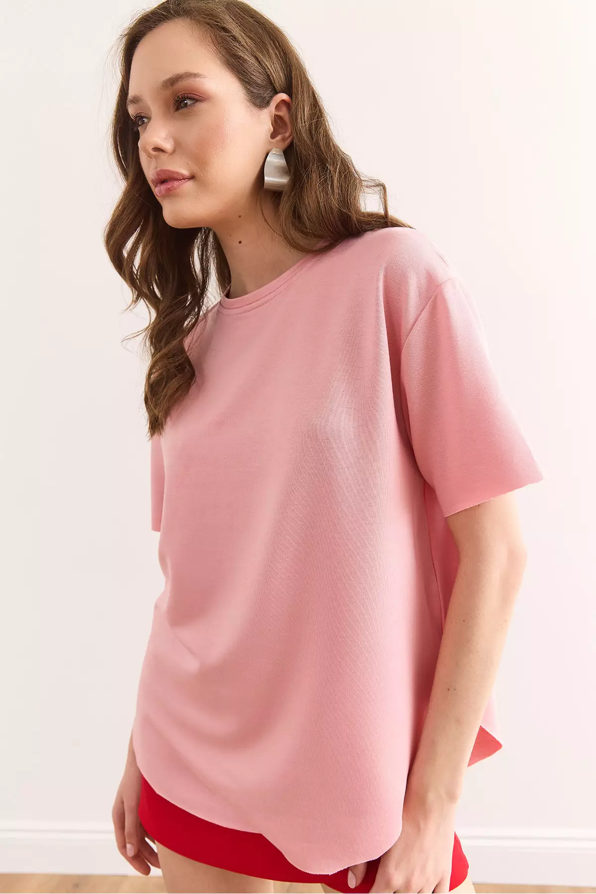 Women's Powder Modal Texture Soft Textured Six Oval T-Shirt Tsh-19000771