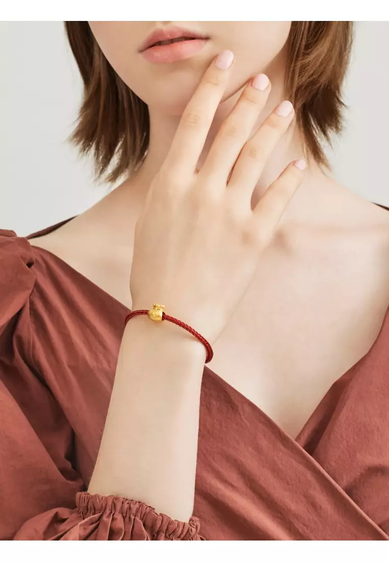 999 24K Solid Gold Cultural Blessings Auspicious Fortune Bag Charm 89197C (Bracelet not included)