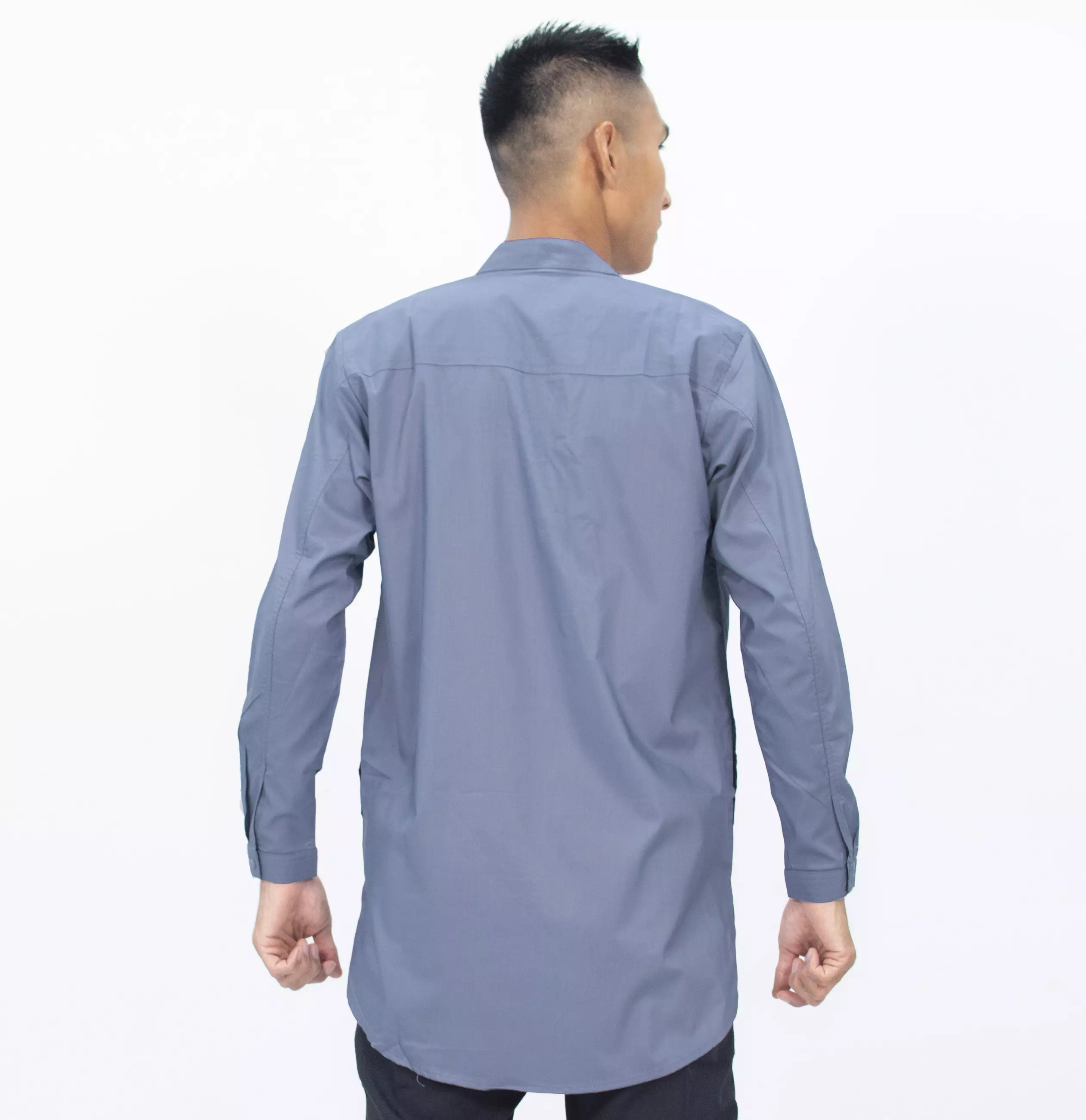 SHAMS Baju Lebaran Baju Koko Lengan Panjang Kemeja Koko Kemeja Kurta Pria - ABU MUDA