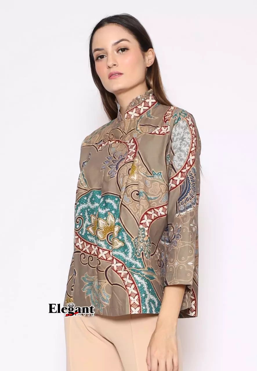 Blouse Batik Sablon Malam Reseleting Windradi Premium Slimfit Elegant