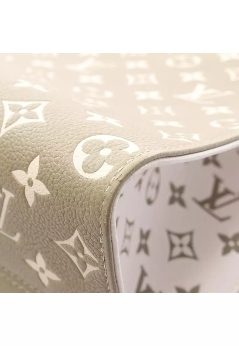 Pre-Loved Louis Vuitton On-the-go MM monogram Amplant Handbag tote bag leather Khaki green ivory 2WAY
