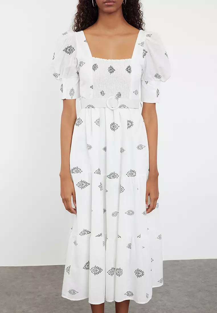 Square Neck Belted Dress