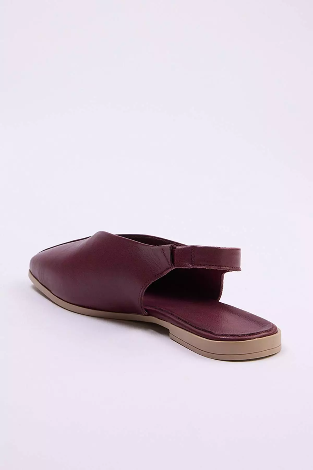 Burgundy Genuine Leather Open Back Square Toe Women'S Ballerinas Takss25Be00018