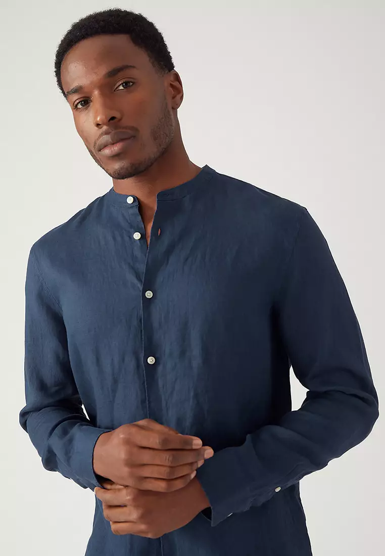 Pure Linen Grandad Collar Shirt