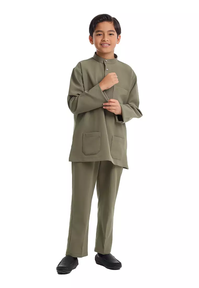 Forest x Hatta Dolmat Baju Melayu Cekak Musang Budak - FK23766BM-48Olive
