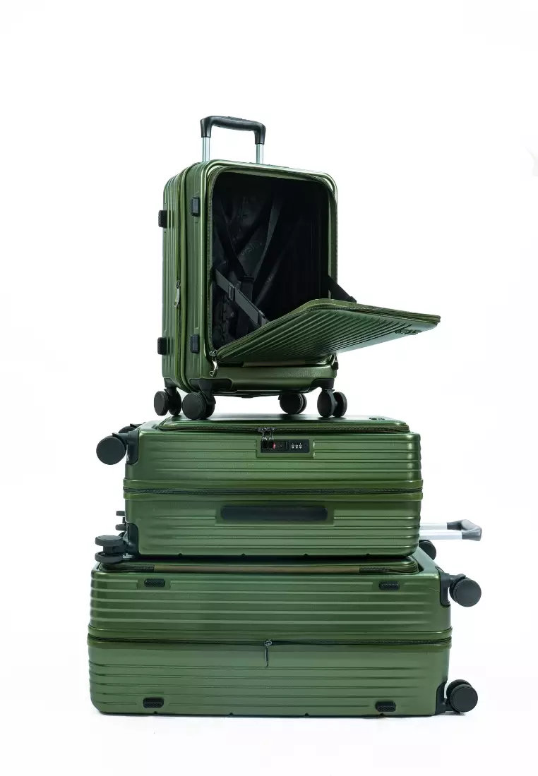 Alpha 3pcs Set 20, 24, 28"  Hard Case Luggage in Olive