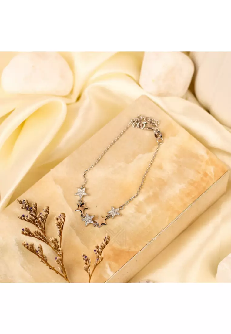 Match The Stars 5 Stars Cubic Zirconia Silver Bracelet with 925 Sterling Silver