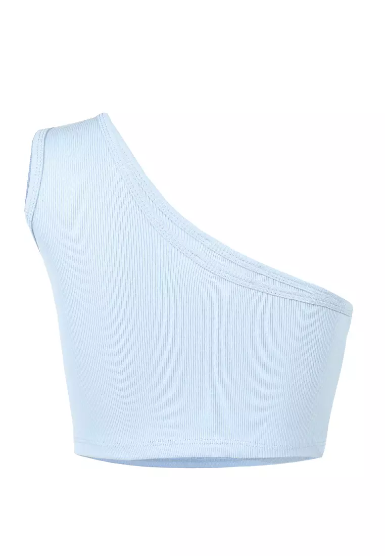 Light Blue Asymmetrical Basic Crop Top