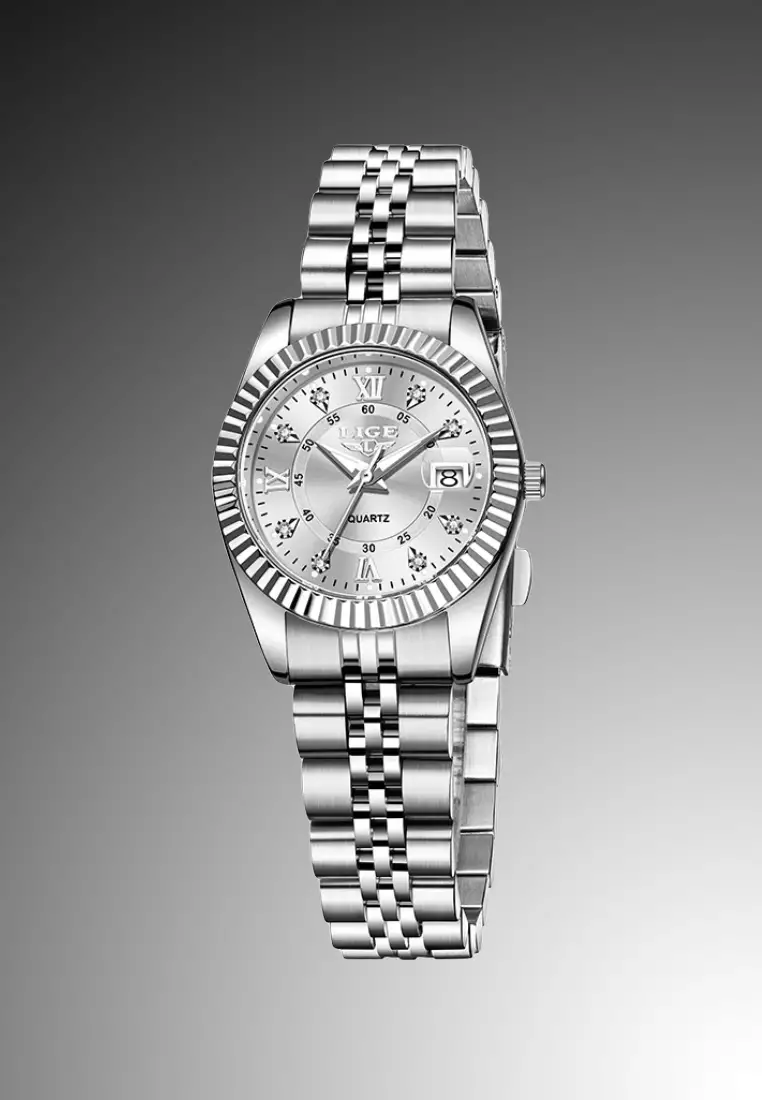 Ladies Stainless Steel Quartz Watch, Date, Stainless Steel Bracelet