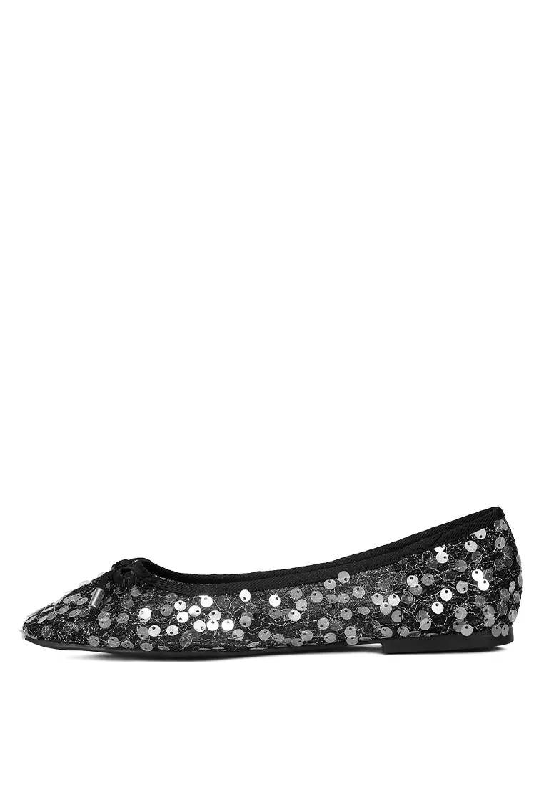 Black Sequin Embellished Sheer Ballet Flats