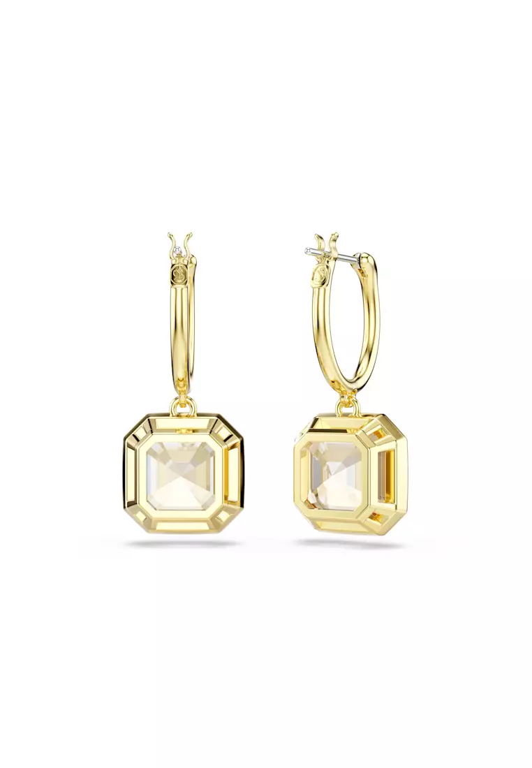 Millenia drop earrings, Square cut, Caramel, Gold-tone plated