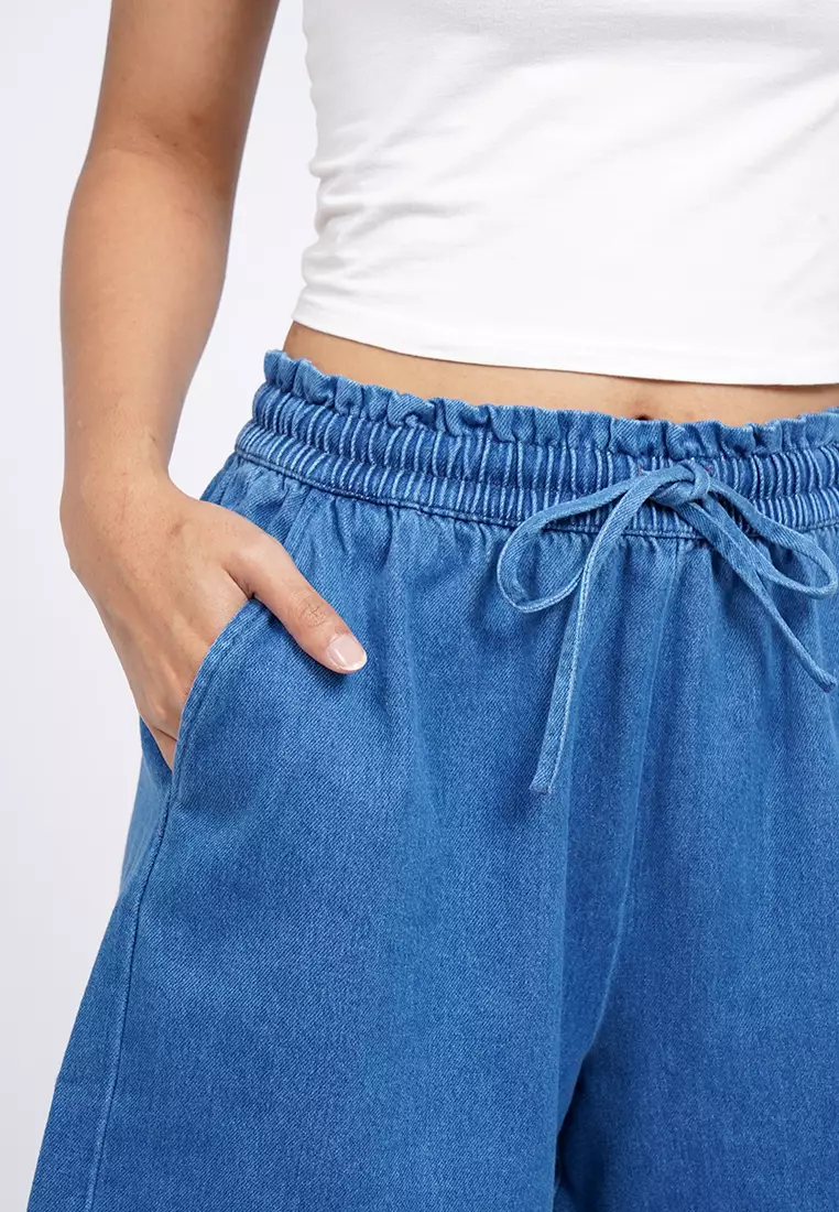 Elastic Waist Denim Shorts