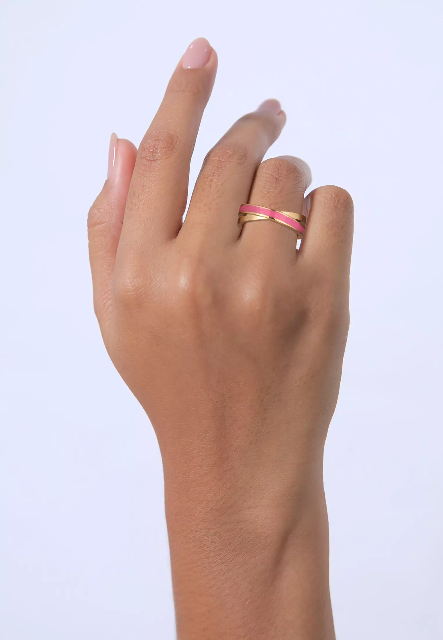 Ring Wrap Modern Enamel Pink Gold Plated