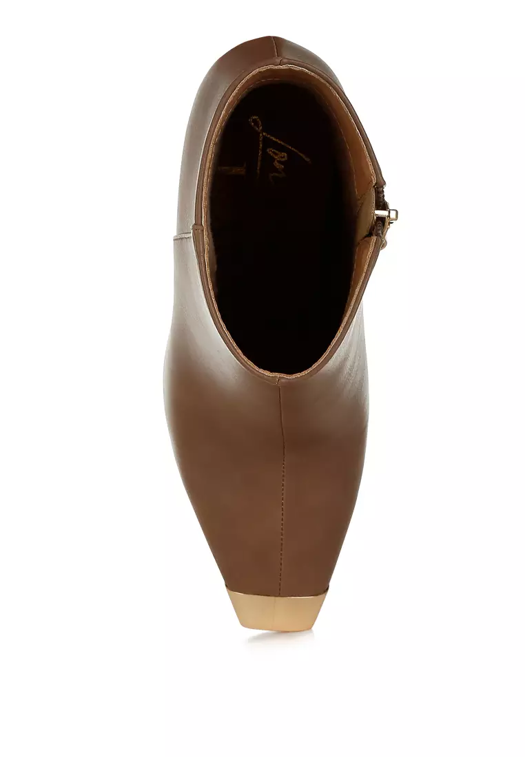 Metallic Cap Toe Faux Leather Boots in Brown