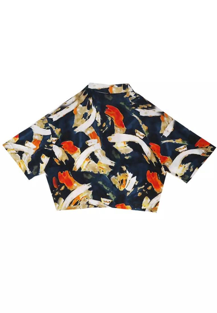 FTA53 LKM Kemeja Oversize Wanita Tangan Pendek Abstrak Navy