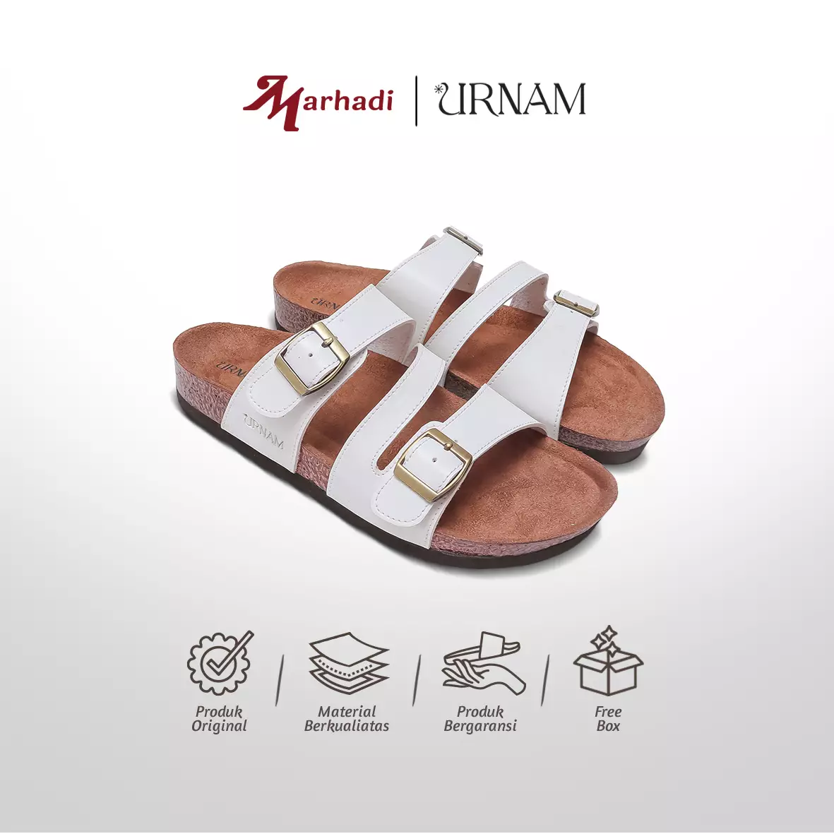 Urnam Sandal Wanita Marhadi Slide Strap Nyaman Kasual Sunday Series - White
