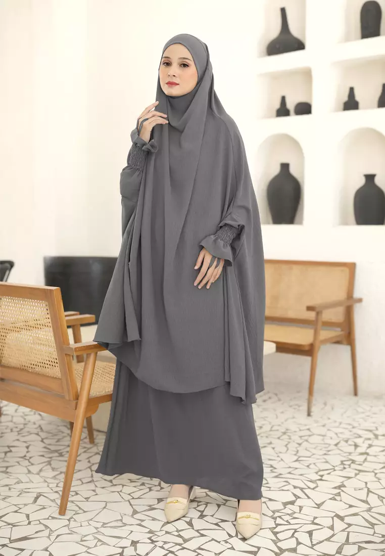 Zelena - Hifza Abaya | Set Abaya French Khimar - Graphite Grey