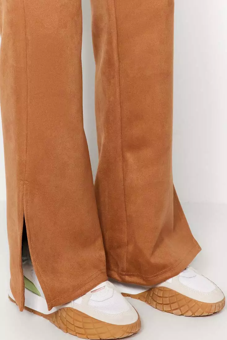 Buy Trendyol Camel Suede Slits in the Sides Flare/Flare-Down Leg