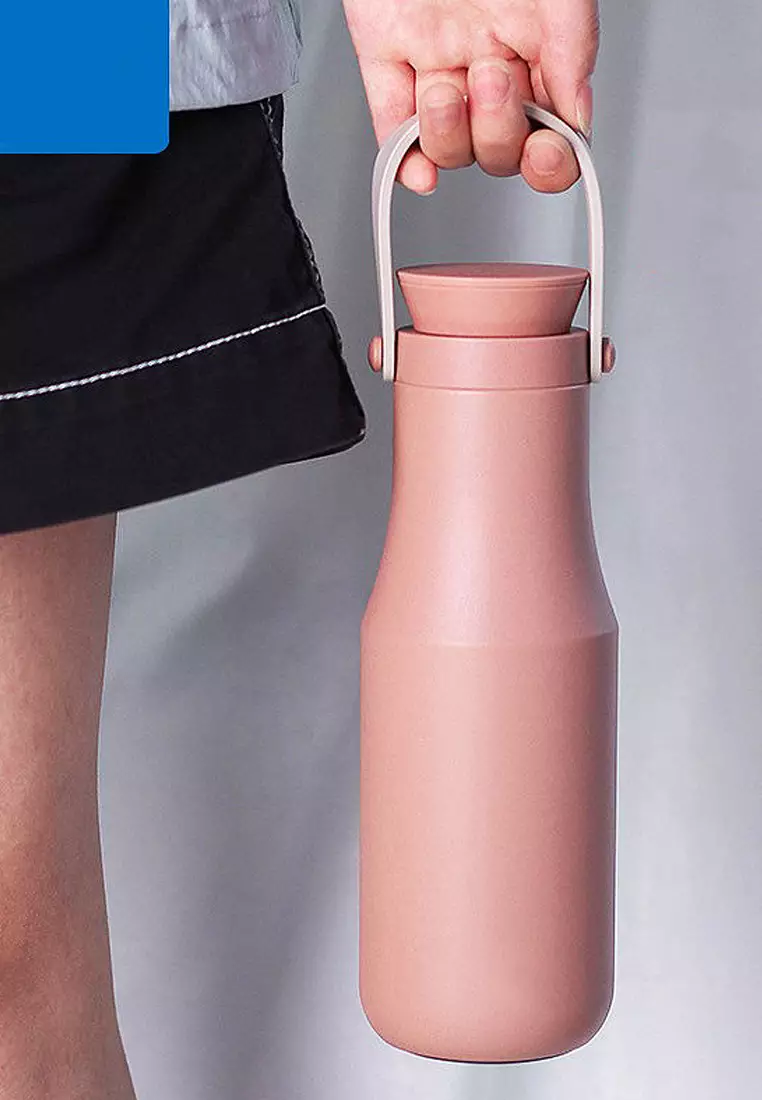 Wakakids Botol Minum Termos Stainless Steel Vacuum Cup Tumbler dengan Pegangan Silikon 500ml K2366 Venrc Pink