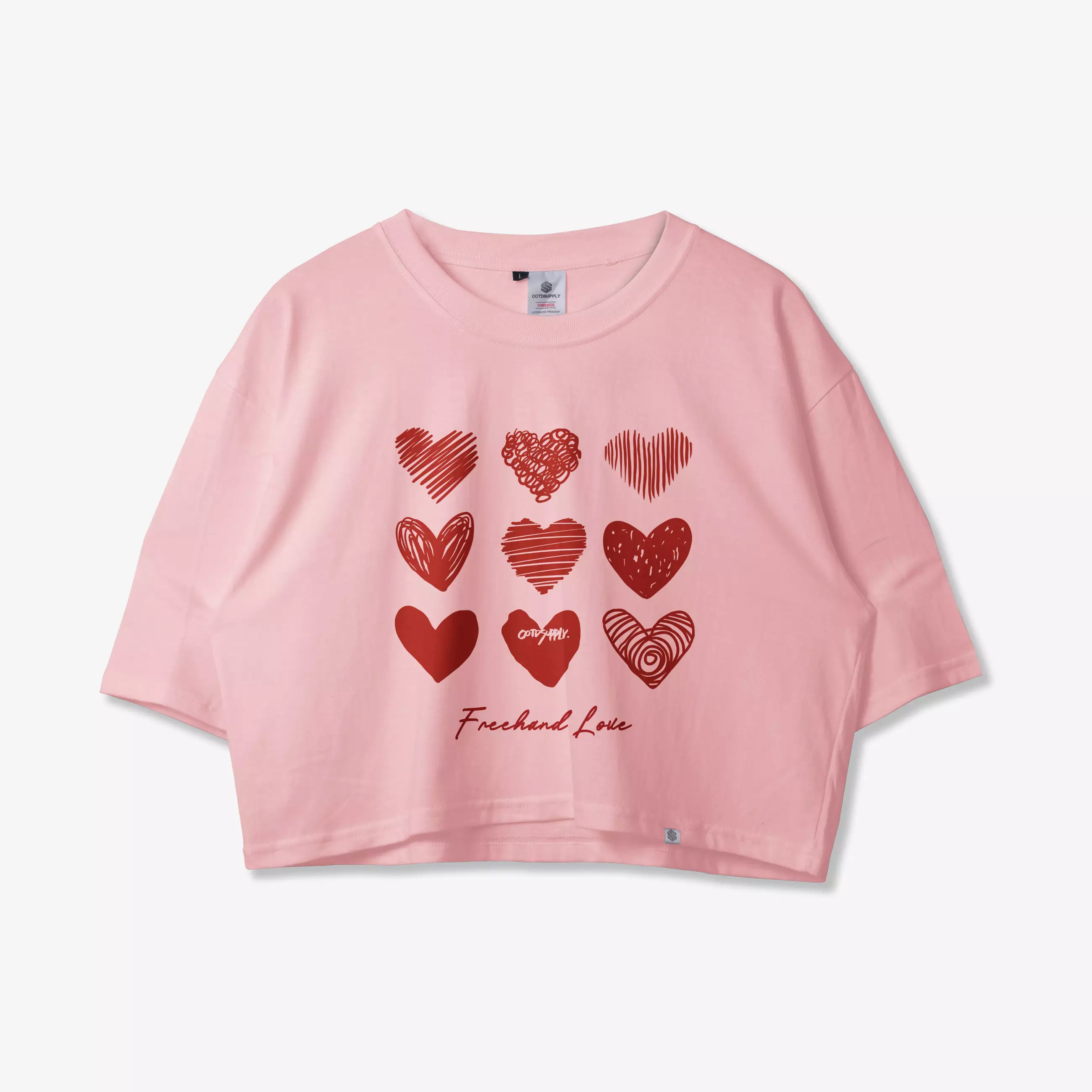 OOTDSUPPLY Croptee Freehand Love 3rd Colors | Croptee Oversize Wanita CT028