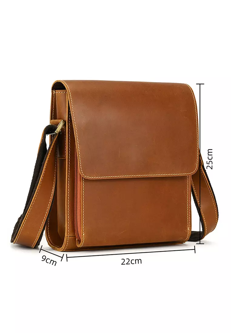 Lara Men's Magnetic Snap Flap Cowhide Leather Shoulder Bag