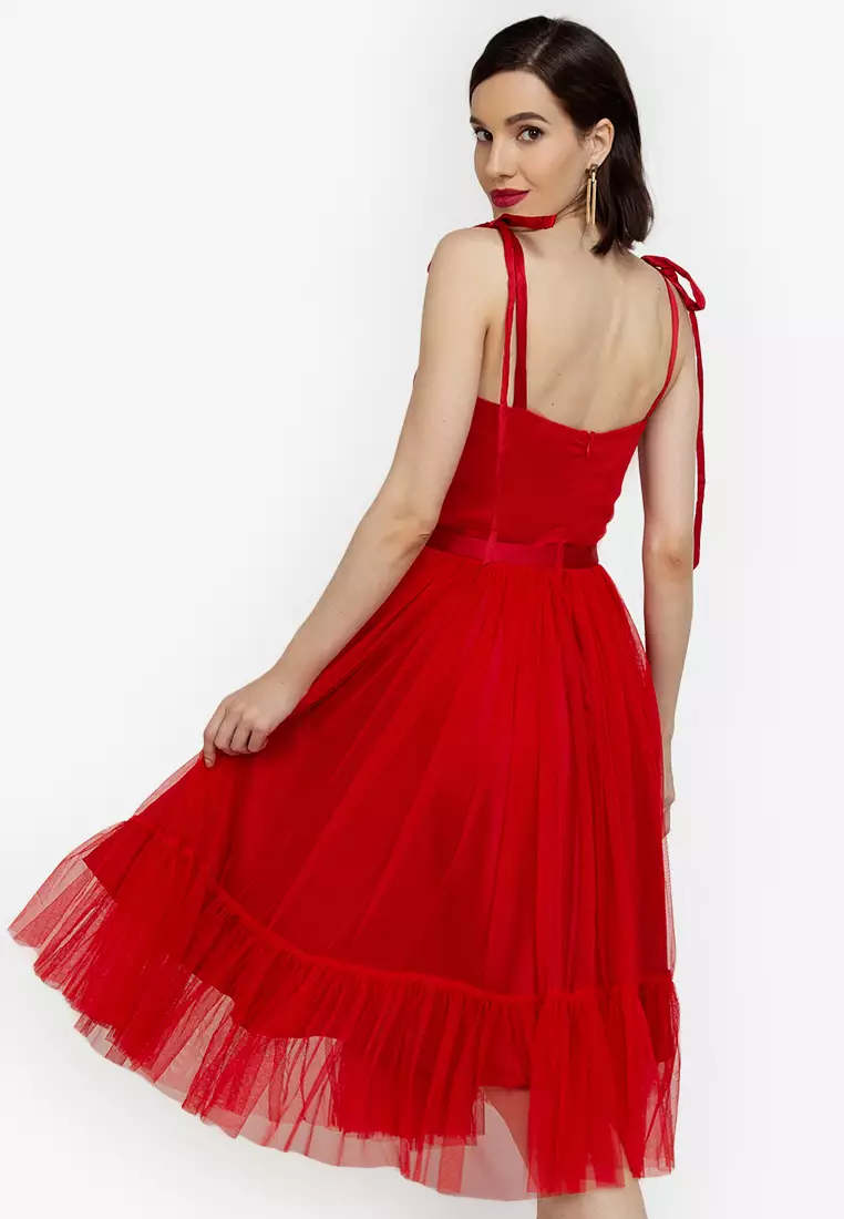 Grecia Bustier Sheer Tea-Length Dress