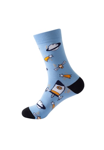 Kings Collection blue Planet & Artificial Satelite Pattern Cozy Socks (One Size) HS202167 602E8AA53B4299GS_1