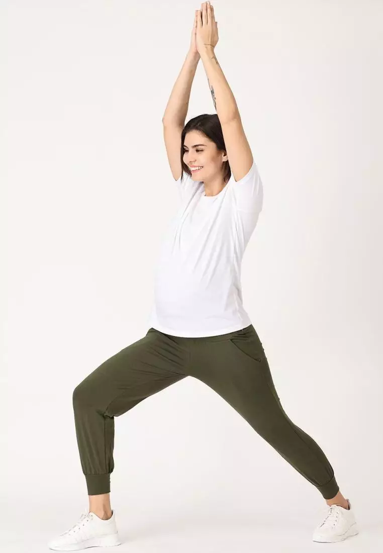 Buy THE MOM STORE Comfy Maternity Joggers Olive in Green 2024 Online