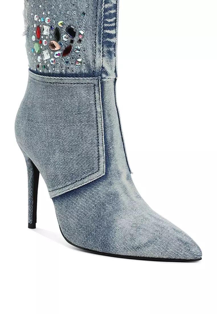 Sepatu Bot Denim Batu Multi Warna dari Denim