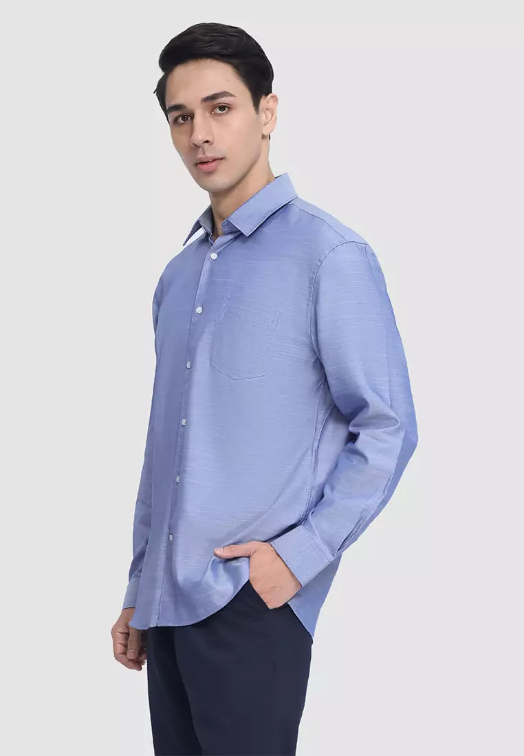 Plain Long Sleeve Dress Shirt in Slim Fit