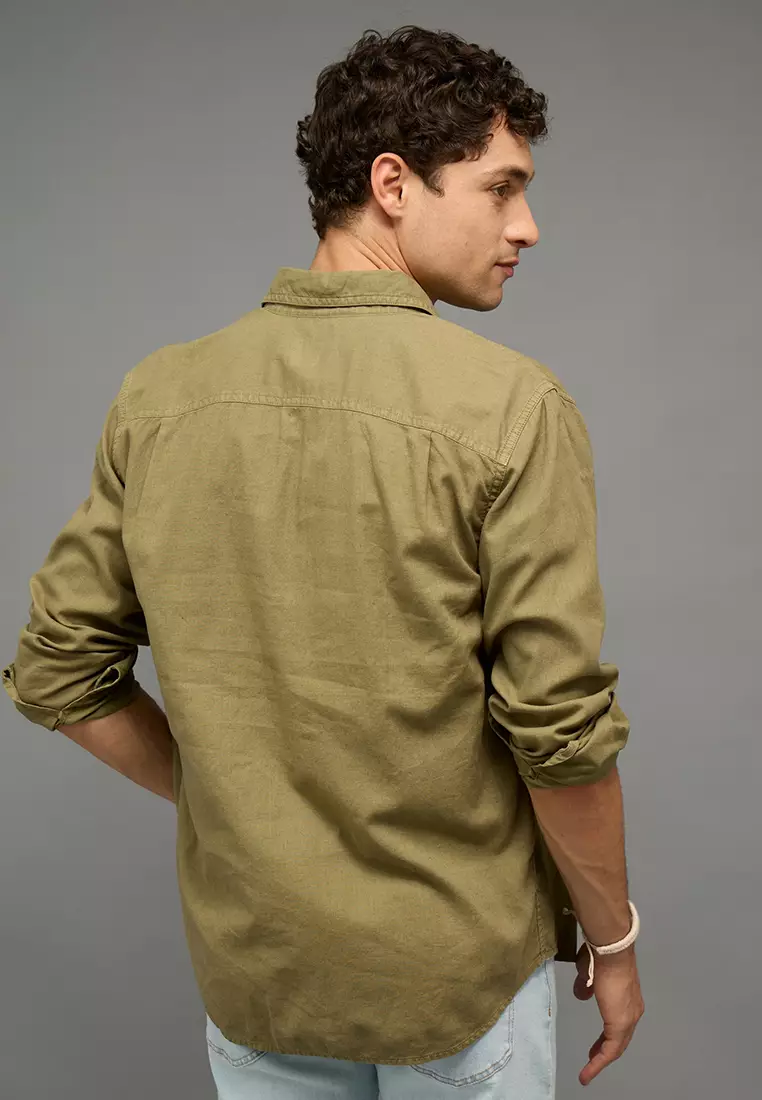 Cotton Linen Garment Dyed Shirt